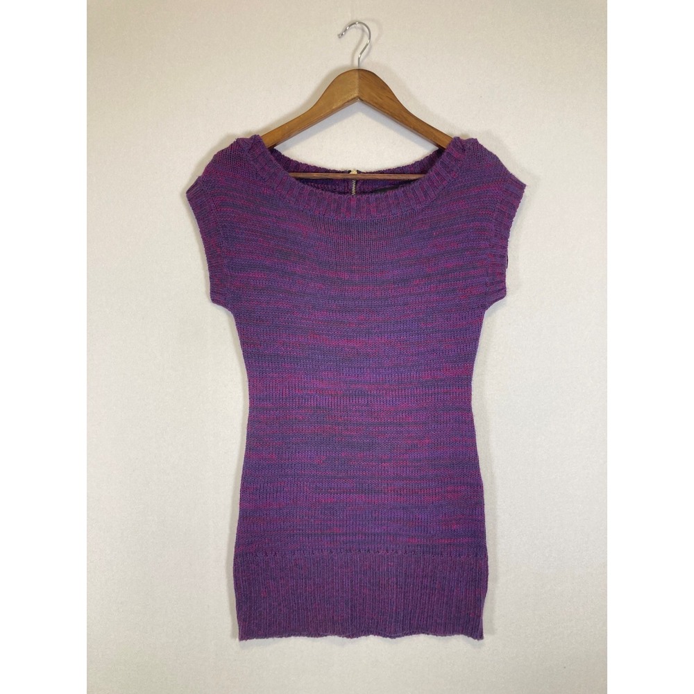 Boho It's‎ Our Time Womens XS Purple Space Dye Cap Sleeve Back Zip Tunic Sweater